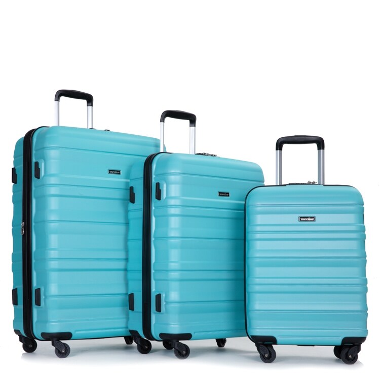 3 Piece Durable Luggage Sets Aqua Blue Expandable PC+ABS Suitcase